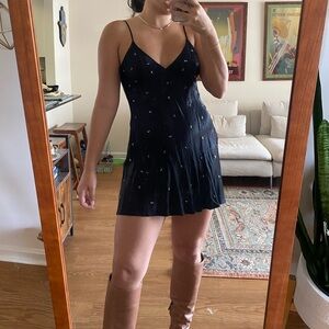 ZARA flare satin black dress with rhinestone details